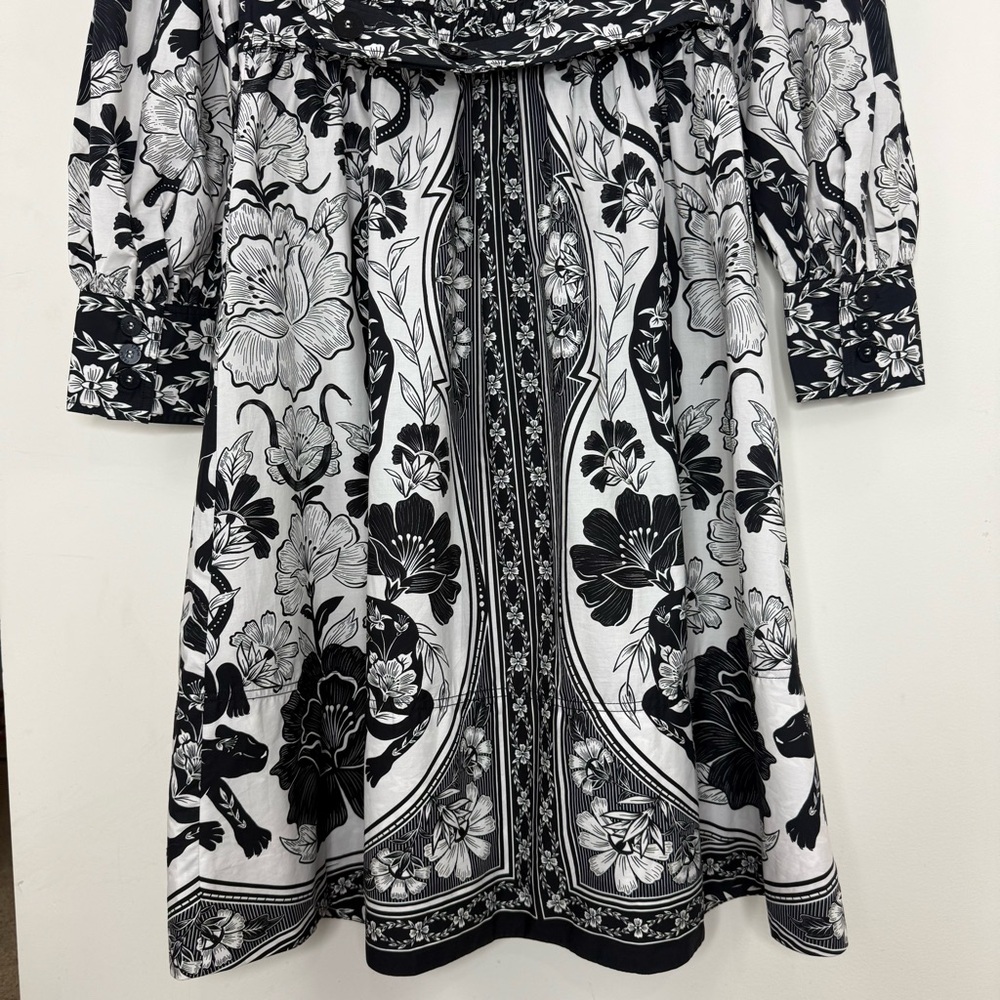 NWT FARM Rio Black and White Floral Midi Shirt Dress - Picture 8 of 15